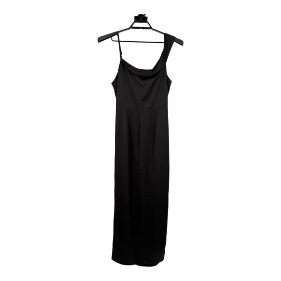 Lulu's Lush Love Satin Asymmetrical off the shoulder dress black size X-Large XL - Picture 5 of 7